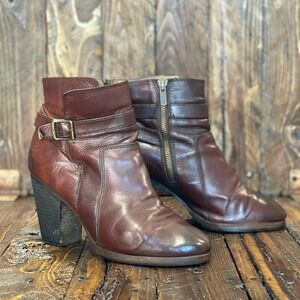 Frye Patty Riding Leather Ankle Heel‎ Booties chestnut Women Size 8 M